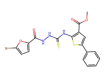 methyl 2-(2-(5-bromofuran-2-carbonyl)hydrazinecarbothioamido)-5-phenylthiophene-3-carboxylate structure