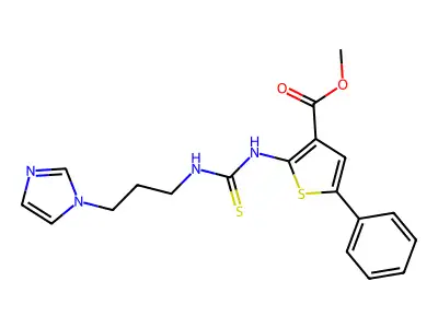 methyl 2-({[(3-imidazolylpropyl)amino]thioxomethyl}amino)-5-phenylthiophene-3- carboxylate structure