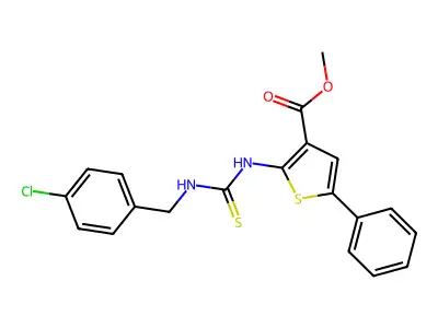 Methyl 2-{[(4-chlorobenzyl)carbamothioyl]amino}-5-phenylthiophene-3-carboxylate structure
