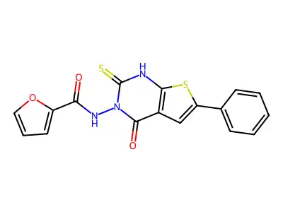 N-(4-oxo-6-phenyl-2-sulfanylthieno[2,3-d]pyrimidin-3(4H)-yl)furan-2-carboxamide structure