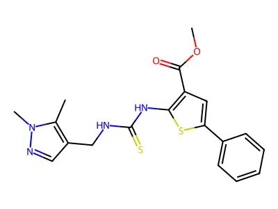methyl 2-({[(1,5-dimethyl-1H-pyrazol-4-yl)methyl]carbamothioyl}amino)-5-phenylthiophene-3-carboxylate structure