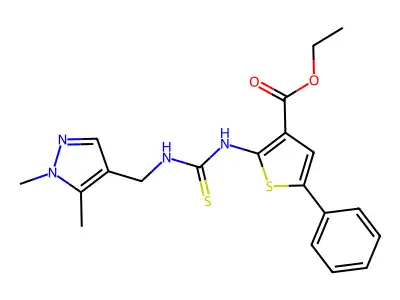 ethyl 2-({[(1,5-dimethyl-1H-pyrazol-4-yl)methyl]carbamothioyl}amino)-5-phenylthiophene-3-carboxylate structure