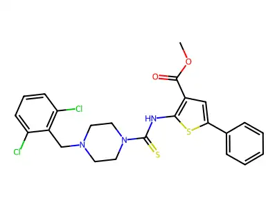 methyl 2-({[4-(2,6-dichlorobenzyl)piperazin-1-yl]carbonothioyl}amino)-5-phenylthiophene-3-carboxylate structure