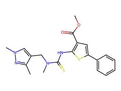 methyl 2-({[(1,3-dimethyl-1H-pyrazol-4-yl)methyl](methyl)carbamothioyl}amino)-5-phenylthiophene-3-carboxylate structure