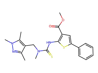 Methyl 2-[[[methyl[(1,3,5-trimethyl-1H-pyrazol-4-yl)methyl]amino]thioxomethyl]amino]-5-phenyl-3-thiophenecarboxylate structure