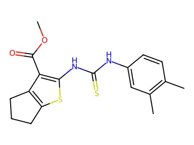methyl 2-({[(3,4-dimethylphenyl)amino]thioxomethyl}amino)-4,5,6-trihydrocyclop enta[2,1-b]thiophene-3-carboxylate structure
