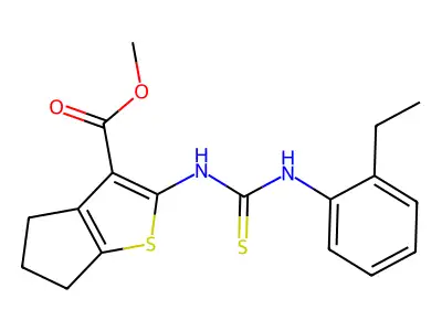methyl 2-(3-(2-ethylphenyl)thioureido)-5,6-dihydro-4H-cyclopenta[b]thiophene-3-carboxylate structure