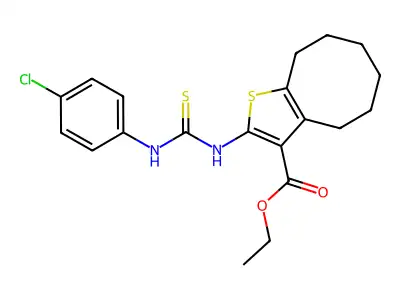 ethyl 2-({[(4-chlorophenyl)amino]thioxomethyl}amino)-4,5,6,7,8,9-hexahydrocycl oocta[2,1-b]thiophene-3-carboxylate structure