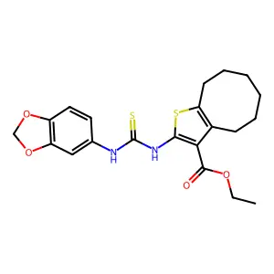 ethyl 2-(1,3-benzodioxol-5-ylcarbamothioylamino)-4,5,6,7,8,9-hexahydrocycloocta[b]thiophene-3-carboxylate structure