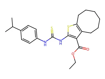 ethyl 2-({[4-(propan-2-yl)phenyl]carbamothioyl}amino)-4,5,6,7,8,9-hexahydrocycloocta[b]thiophene-3-carboxylate structure