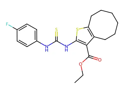 ethyl 2-({[(4-fluorophenyl)amino]thioxomethyl}amino)-4,5,6,7,8,9-hexahydrocycl oocta[2,1-b]thiophene-3-carboxylate structure