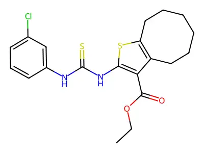 ethyl 2-({[(3-chlorophenyl)amino]thioxomethyl}amino)-4,5,6,7,8,9-hexahydrocycl oocta[2,1-b]thiophene-3-carboxylate structure