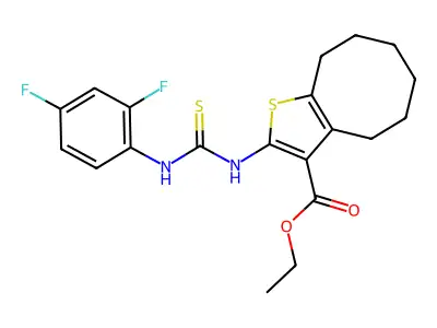 ethyl 2-({[(2,4-difluorophenyl)amino]thioxomethyl}amino)-4,5,6,7,8,9-hexahydro cycloocta[2,1-b]thiophene-3-carboxylate structure