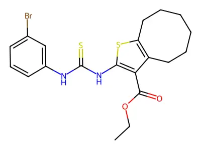 Ethyl 10-[(3-bromophenyl)thiocarbamoylamino]-9-thiabicyclo[6.3.0]undeca-10,12-diene-11-carboxylate structure