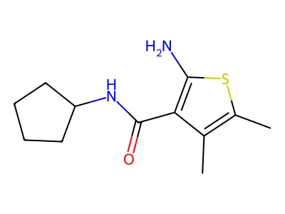 2-amino-N-cyclopentyl-4,5-dimethylthiophene-3-carboxamide structure