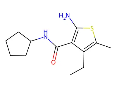 2-amino-N-cyclopentyl-4-ethyl-5-methylthiophene-3-carboxamide structure