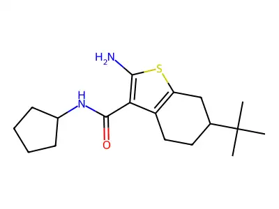 2-amino-6-tert-butyl-N-cyclopentyl-4,5,6,7-tetrahydro-1-benzothiophene-3-carboxamide structure