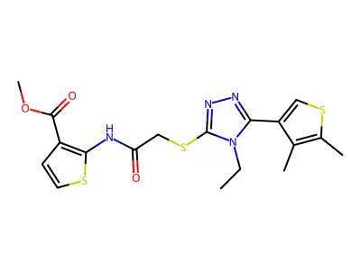 methyl 2-(2-((5-(4,5-dimethylthiophen-3-yl)-4-ethyl-4H-1,2,4-triazol-3-yl)thio)acetamido)thiophene-3-carboxylate structure