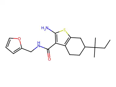 2-amino-6-(1,1-dimethylpropyl)-N-(2-furylmethyl)-4,5,6,7-tetrahydro-1-benzothiophene-3-carboxamide structure