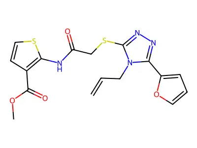 Methyl 2-[[2-[[5-(2-furanyl)-4-(2-propen-1-yl)-4H-1,2,4-triazol-3-yl]thio]acetyl]amino]-3-thiophenecarboxylate structure