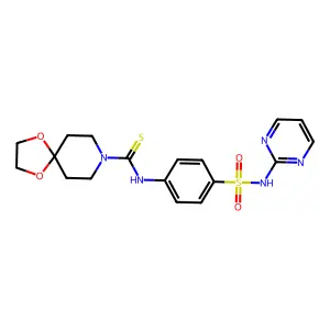 N-[4-(pyrimidin-2-ylsulfamoyl)phenyl]-1,4-dioxa-8-azaspiro[4.5]decane-8-carbothioamide structure