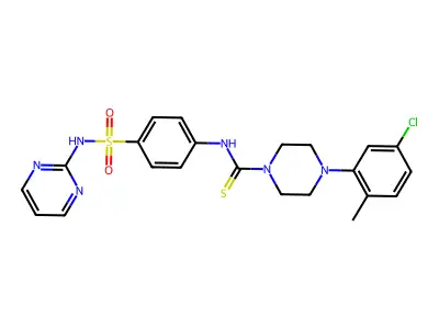 4-(5-chloro-2-methylphenyl)-N-[4-(pyrimidin-2-ylsulfamoyl)phenyl]piperazine-1-carbothioamide structure