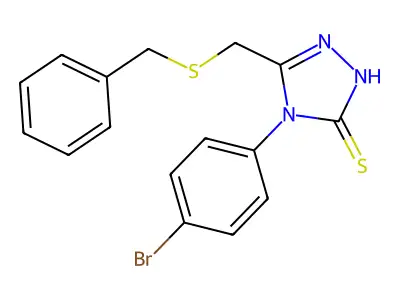 3-(benzylsulfanylmethyl)-4-(4-bromophenyl)-1H-1,2,4-triazole-5-thione structure