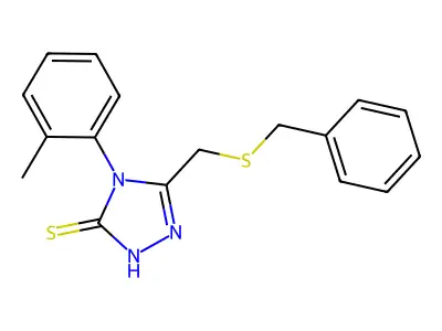 3-(benzylsulfanylmethyl)-4-(2-methylphenyl)-1H-1,2,4-triazole-5-thione structure