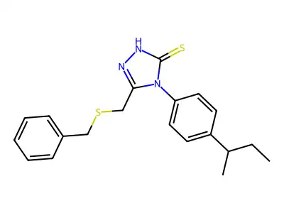 3-(benzylsulfanylmethyl)-4-(4-butan-2-ylphenyl)-1H-1,2,4-triazole-5-thione structure