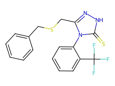 3-(benzylsulfanylmethyl)-4-[2-(trifluoromethyl)phenyl]-1H-1,2,4-triazole-5-thione structure