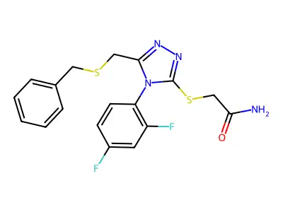 2-[[5-(benzylsulfanylmethyl)-4-(2,4-difluorophenyl)-1,2,4-triazol-3-yl]sulfanyl]acetamide structure