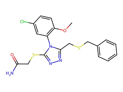 2-[[5-(benzylsulfanylmethyl)-4-(5-chloro-2-methoxyphenyl)-1,2,4-triazol-3-yl]sulfanyl]acetamide structure