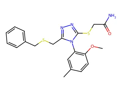 2-[[5-(benzylsulfanylmethyl)-4-(2-methoxy-5-methylphenyl)-1,2,4-triazol-3-yl]sulfanyl]acetamide structure