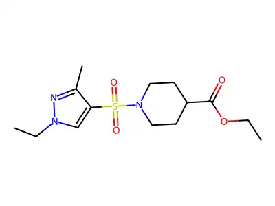 Ethyl 1-[(1-ethyl-3-methylpyrazol-4-yl)sulfonyl]piperidine-4-carboxylate structure