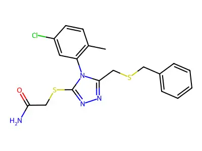 2-({5-[(benzylsulfanyl)methyl]-4-(5-chloro-2-methylphenyl)-4H-1,2,4-triazol-3-yl}sulfanyl)acetamide structure