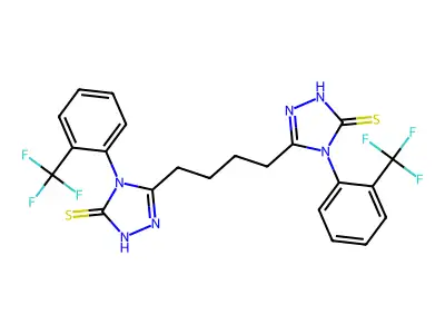 3-[4-[5-sulfanylidene-4-[2-(trifluoromethyl)phenyl]-1H-1,2,4-triazol-3-yl]butyl]-4-[2-(trifluoromethyl)phenyl]-1H-1,2,4-triazole-5-thione structure