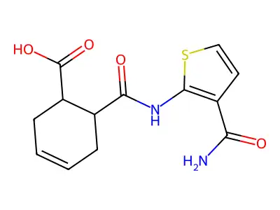 6-[(3-Carbamoylthiophen-2-yl)carbamoyl]cyclohex-3-ene-1-carboxylic acid structure
