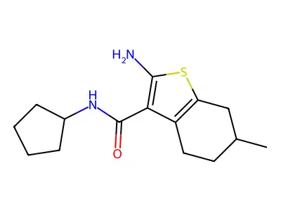 2-amino-N-cyclopentyl-6-methyl-4,5,6,7-tetrahydro-1-benzothiophene-3-carboxamide structure