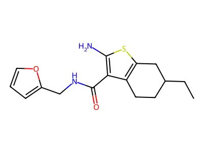 2-amino-6-ethyl-N-(2-furylmethyl)-4,5,6,7-tetrahydro-1-benzothiophene-3-carboxamide structure