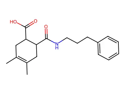 3,4-Dimethyl-6-[(3-phenylpropyl)carbamoyl]cyclohex-3-ene-1-carboxylic acid structure