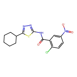 2-chloro-N-(5-cyclohexyl-1,3,4-thiadiazol-2-yl)-5-nitrobenzamide structure
