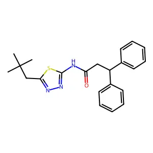 N-[5-(2,2-dimethylpropyl)-1,3,4-thiadiazol-2-yl]-3,3-diphenylpropanamide structure