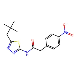 N-[5-(2,2-dimethylpropyl)-1,3,4-thiadiazol-2-yl]-2-(4-nitrophenyl)acetamide structure