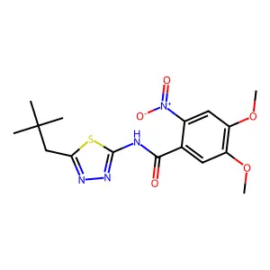 N-[5-(2,2-dimethylpropyl)-1,3,4-thiadiazol-2-yl]-4,5-dimethoxy-2-nitrobenzamide structure