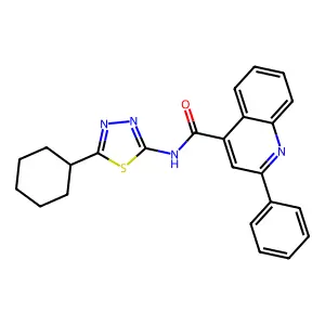 N-(5-cyclohexyl-1,3,4-thiadiazol-2-yl)-2-phenylquinoline-4-carboxamide structure