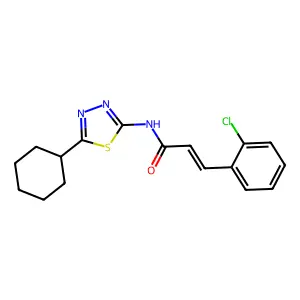 (E)-3-(2-chlorophenyl)-N-(5-cyclohexyl-1,3,4-thiadiazol-2-yl)prop-2-enamide structure