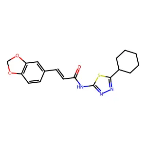 (E)-3-(1,3-benzodioxol-5-yl)-N-(5-cyclohexyl-1,3,4-thiadiazol-2-yl)prop-2-enamide structure