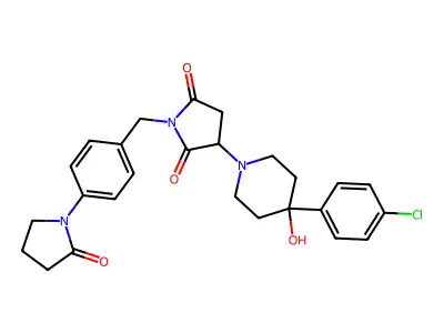 3-[4-(4-chlorophenyl)-4-hydroxypiperidin-1-yl]-1-[[4-(2-oxopyrrolidin-1-yl)phenyl]methyl]pyrrolidine-2,5-dione structure