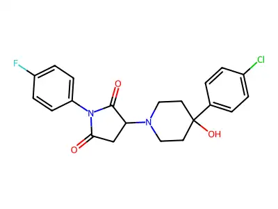 3-[4-(4-chlorophenyl)-4-hydroxypiperidin-1-yl]-1-(4-fluorophenyl)pyrrolidine-2,5-dione structure