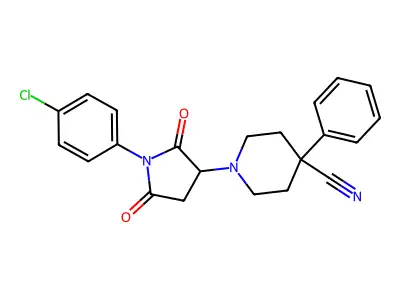 1-[1-(4-chlorophenyl)-2,5-dioxopyrrolidin-3-yl]-4-phenylpiperidine-4-carbonitrile structure
